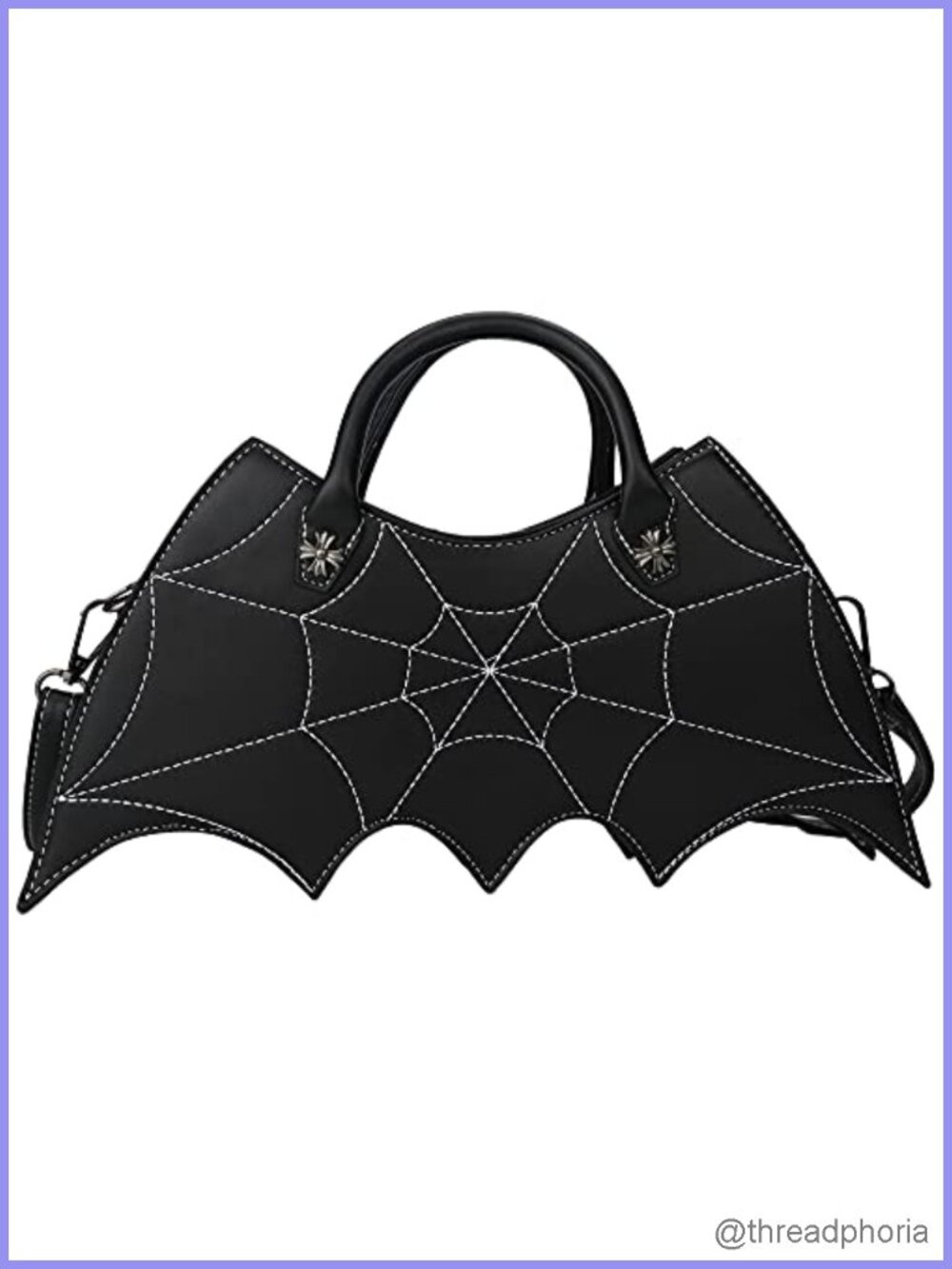 PU Leather Bat Wing Spider Web Embroidered Crossbody Shoulder Bag